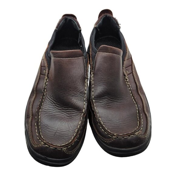 Clarks Shoes Mens Sz 9.5W Loafers Brown AXL 82214 Leather Slip-On Moc Toe main image 6